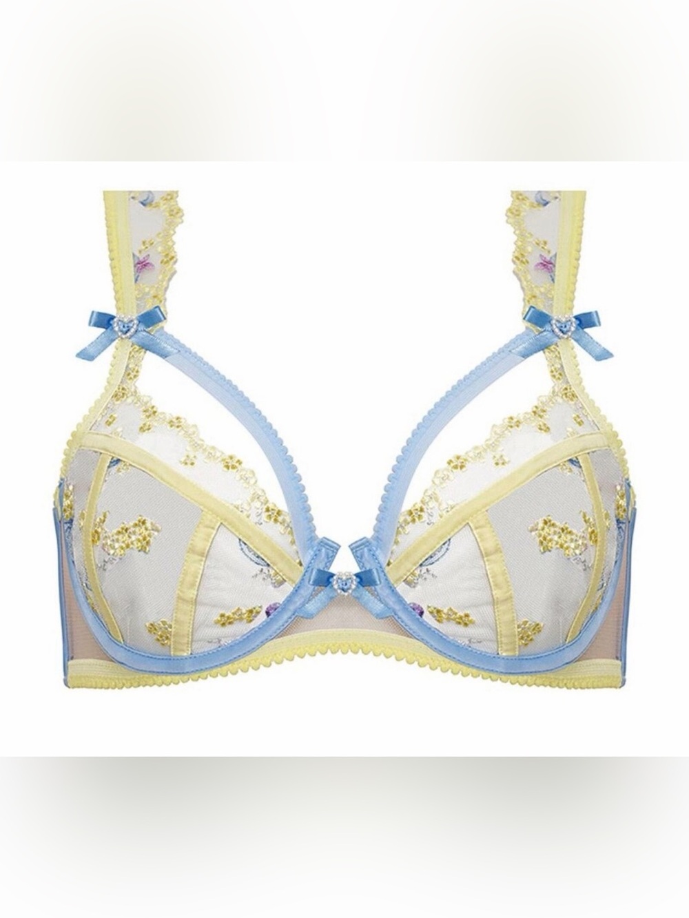 For Love and Lemon Yellow Blue Lavender Meadows Underwire Bra Size M